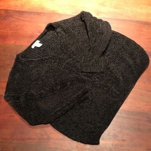 Black Cropped V Neck Chenille Sweater